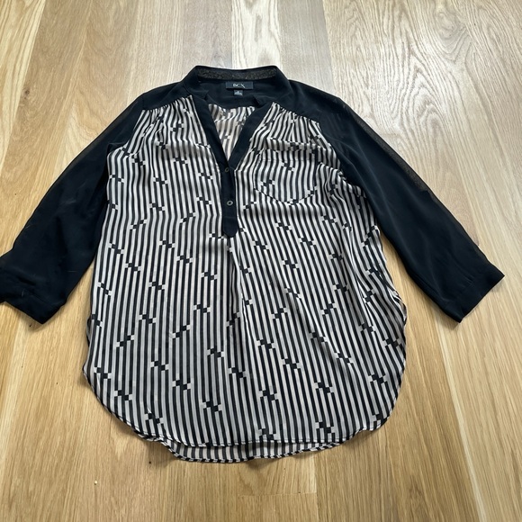BCX Black and White Striped Blouse - Picture 1 of 2